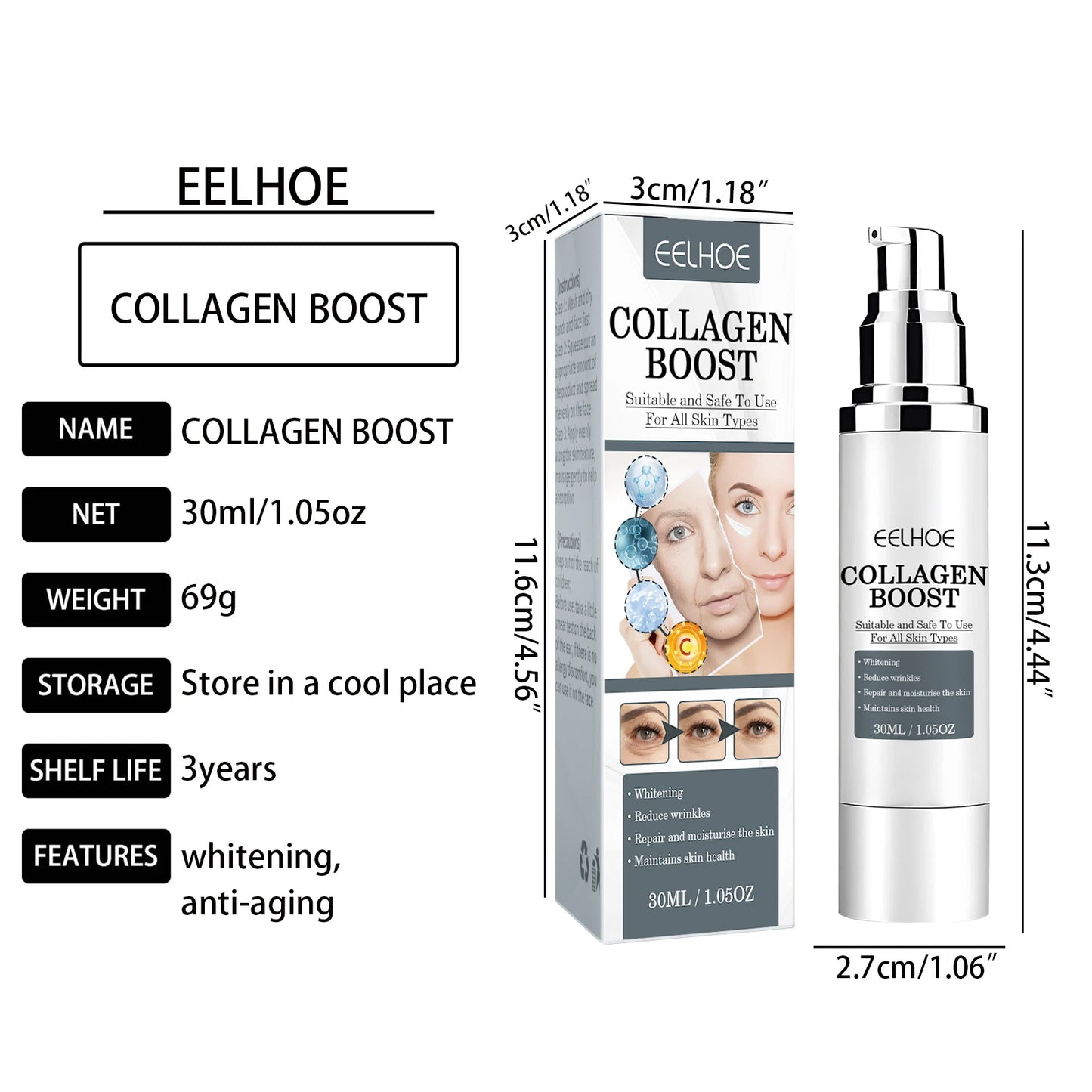 Crème pour le visage rehausseur de collagène, soin hydratant et raffermissant pour femmes, réduit les rides, ridules, acide hyaluronique, 30ml