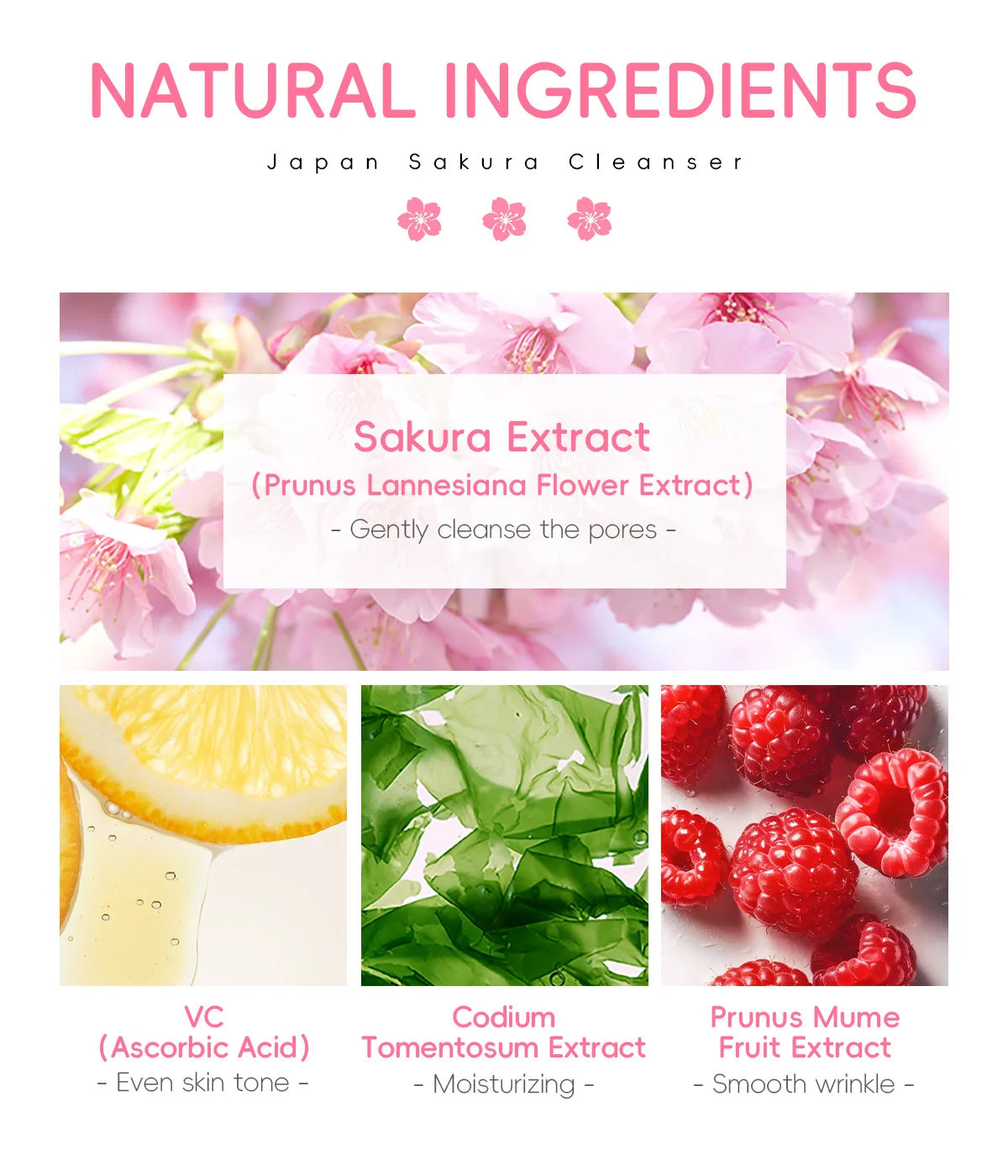 LAIKOU Sakura nettoyant pour le visage mousse lavage du visage supprimer points noirs hydratant rétrécit les Pores nettoyage en profondeur contrôle de l'huile soins de la peau 50g
