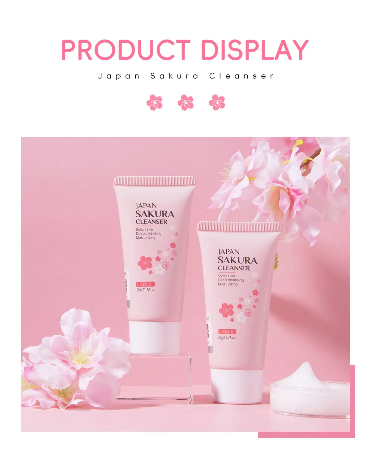 LAIKOU Sakura nettoyant pour le visage mousse lavage du visage supprimer points noirs hydratant rétrécit les Pores nettoyage en profondeur contrôle de l'huile soins de la peau 50g