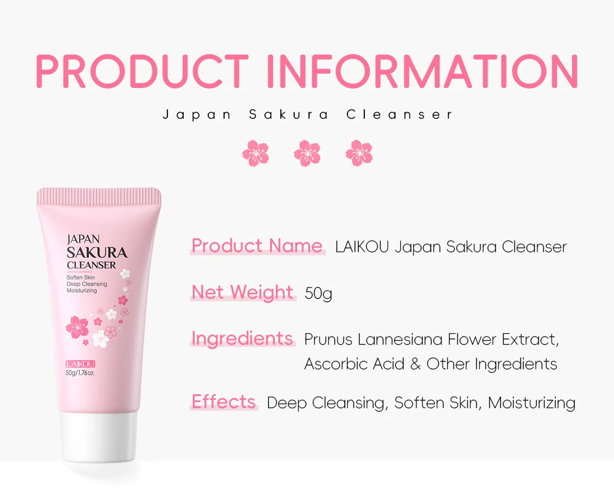 LAIKOU Sakura nettoyant pour le visage mousse lavage du visage supprimer points noirs hydratant rétrécit les Pores nettoyage en profondeur contrôle de l'huile soins de la peau 50g