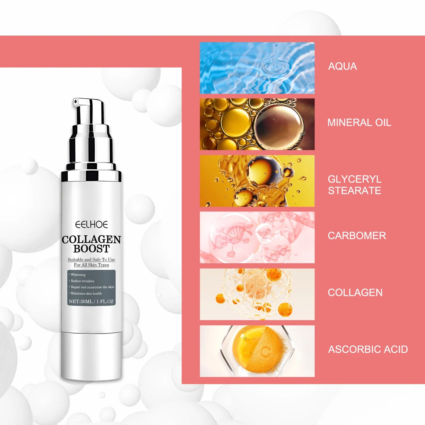 Crème pour le visage rehausseur de collagène, soin hydratant et raffermissant pour femmes, réduit les rides, ridules, acide hyaluronique, 30ml
