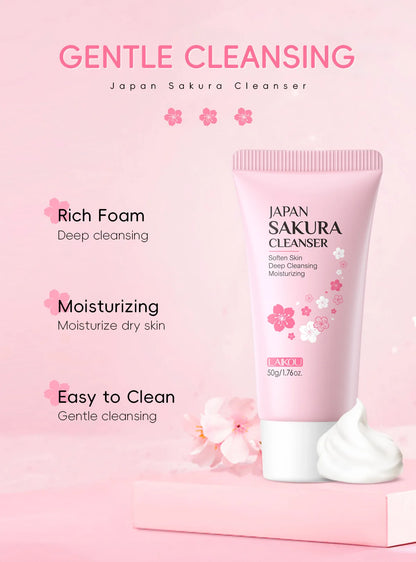 LAIKOU Sakura nettoyant pour le visage mousse lavage du visage supprimer points noirs hydratant rétrécit les Pores nettoyage en profondeur contrôle de l'huile soins de la peau 50g